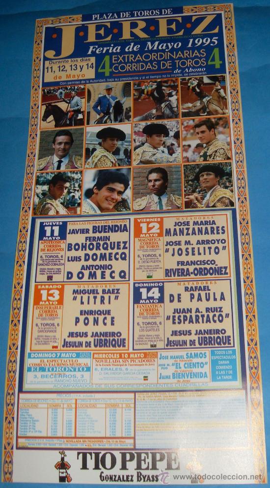 Tauromachia: CARTEL DE TOROS. PLAZA DE JEREZ. FERIA DE MAYO 1995. 4 CORRIDAS DE TOROS.
