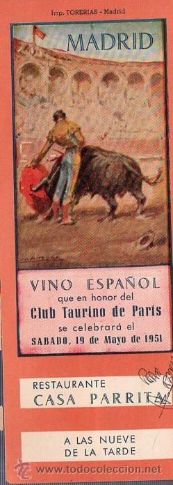 Tauromachie: INVITACI&Oacute;N CLUB TAURINO DE PAR&Iacute;S, CASA PARRITA, MADRID,