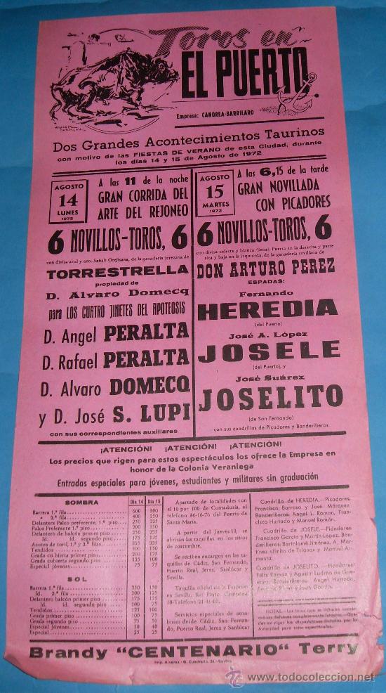Tauromachia: CARTEL DE TOROS. PLAZA DEL PUERTO. 2 GRANDES ACONTECIMIENTOS TAURINOS. A&Ntilde;O 1972.