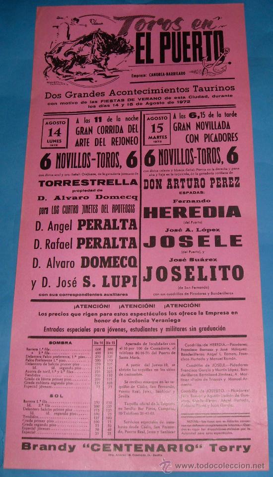 Tauromachia: CARTEL DE TOROS. PLAZA DEL PUERTO. 2 GRANDES ACONTECIMIENTOS TAURINOS. A&Ntilde;O 1972.