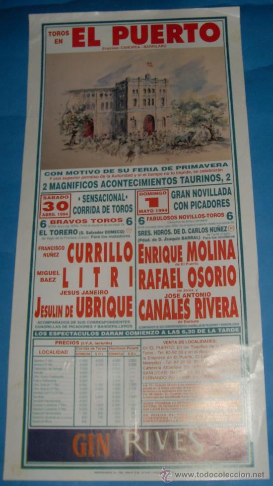 Tauromaquia: CARTEL DE TOROS. PLAZA DEL PUERTO. 2 SENSACIONALES FESTEJOS TAURINOS. A&Ntilde;O 1994.