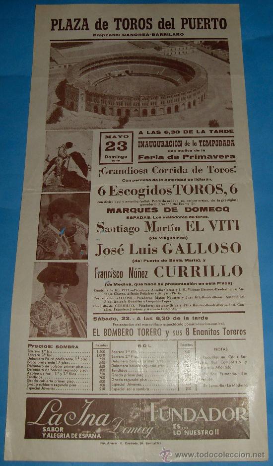 Bullfighting: CARTEL DE TOROS. PLAZA DEL PUERTO. SANTIAGO MARTIN VITI, JOSE L. GALLOSO Y CURRILLO. A&Ntilde;O 1976.