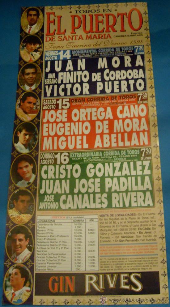 Stierkampf: CARTEL DE TOROS. PLAZA DEL PUERTO. FERIA TAURINA DEL VERANO 1998.