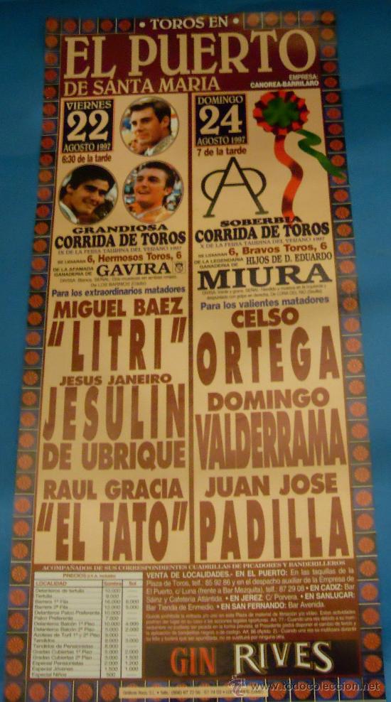 Stierkampf: CARTEL DE TOROS. PLAZA DEL PUERTO. 2 GRANDIOSAS CORRIDAS DE TOROS. A&Ntilde;O 1997.