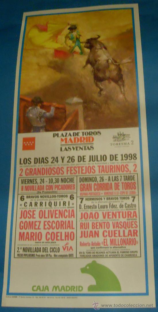 Tauromachia: CARTEL DE TOROS. PLAZA DE MADRID. 2 GRANDIOSOS FESTEJOS TAURINOS. A&Ntilde;O 1998.