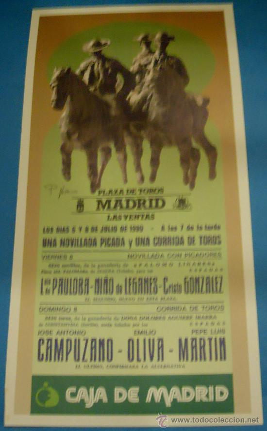 Stierkampf: CARTEL DE TOROS. PLAZA DE MADRID. 2 ACONTECIMIENTOS TAURINOS. A&Ntilde;O 1990.
