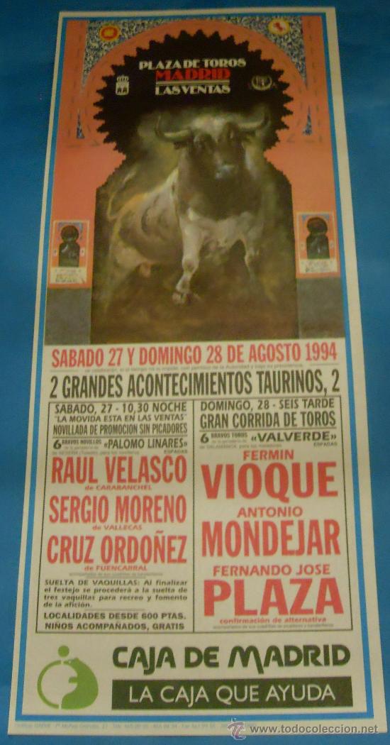 Bullfighting: CARTEL DE TOROS. PLAZA DE MADRID. 2 GRANDIOSAS CORRIDAS DE TOROS. A&Ntilde;O 1994.