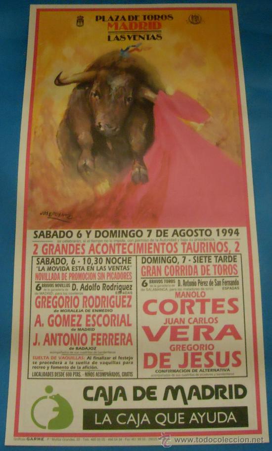 Bullfighting: CARTEL DE TOROS. PLAZA DE MADRID. 2 GRANDIOSAS CORRIDAS DE TOROS. A&Ntilde;O 1994.