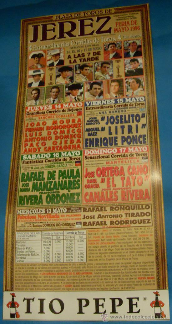 Tauromachia: CARTEL DE TOROS. PLAZA DE JEREZ DE LA FRA. FERIA DE MAYO 1998. 4 GRANDES CORRIDAS DE TOROS.