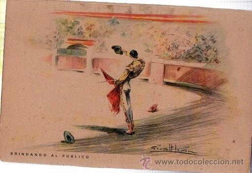 Tauromachia: TARJETA POSTAL TORERO BRINDANDO AL P&Uacute;BLICO, GIRALTER&Iacute;N