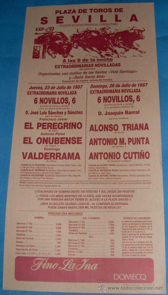 Tauromachia: CARTEL DE TOROS. PLAZA DE SEVILLA. 2 NOVILLADAS CON MOTIVO DE LA VEL&Aacute; DE SANTIAGO Y SE&Ntilde;&Aacute; SANTA ANA.