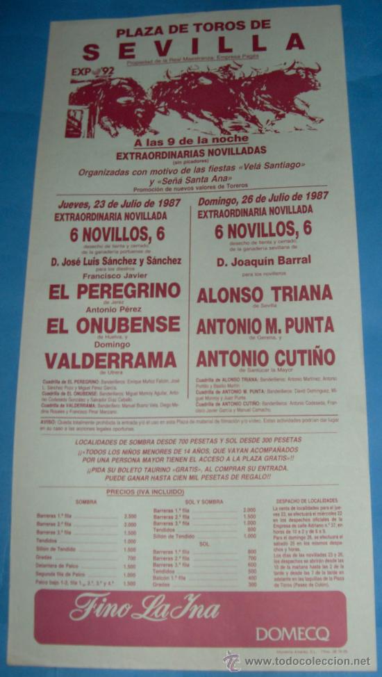 Bullfighting: CARTEL DE TOROS. PLAZA DE SEVILLA. 2 NOVILLADAS CON MOTIVO DE LA VEL&Aacute; DE SANTIAGO Y SE&Ntilde;&Aacute; SANTA ANA.