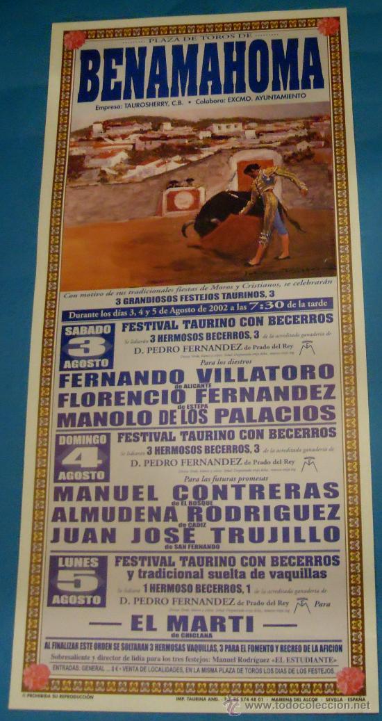 Stierkampf: CARTEL DE TOROS. PLAZA DE BENAMAHOMA. 3 GRANDIOSOS FESTEJOS TAURINOS. A&Ntilde;O 2002.