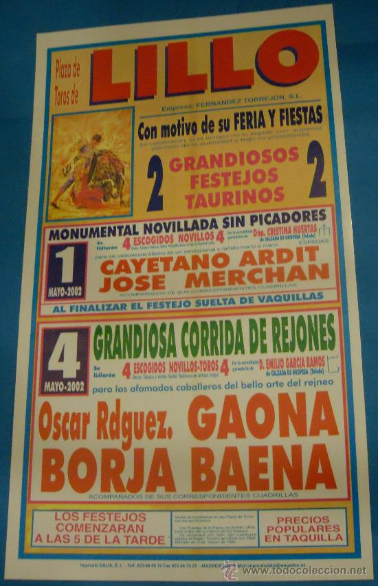 Bullfighting: CARTEL DE TOROS. PLAZA DE LILLO. 2 GRANDES FESTEJOS TAURINOS CON MOTIVO DE SUS FIESTAS 2002.