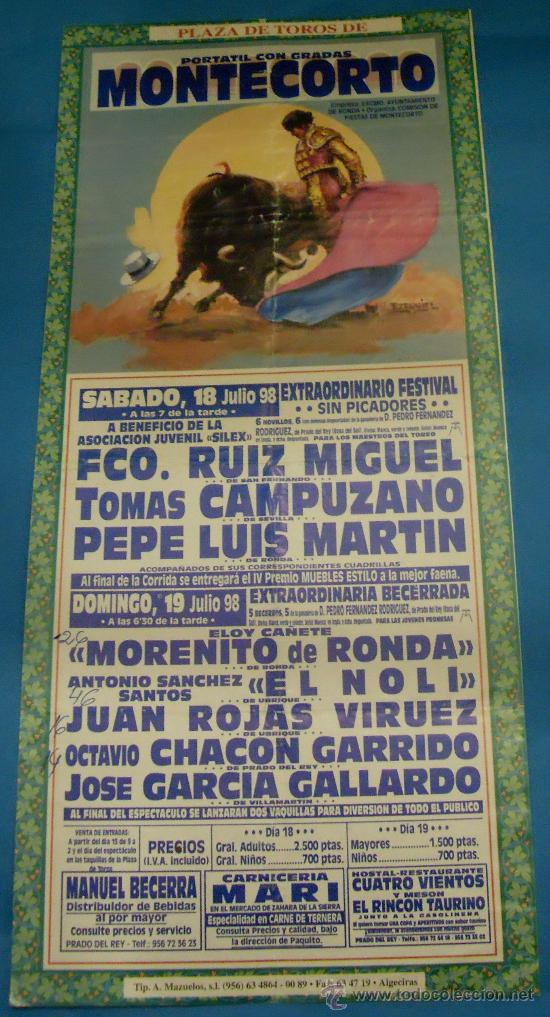 Bullfighting: CARTEL DE TOROS. PLAZA DE MONTECORTO. FESTIVAL TAURINO Y BECERRADA. A&Ntilde;O 1998.