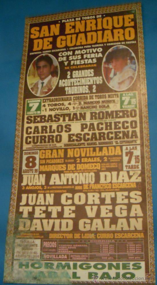 Bullfighting: CARTEL DE TOROS. PLAZA DE SAN ENRIQUE DE GUADIARO. CON MOTIVO DE SU FERIA Y FIESTAS DE 1999.