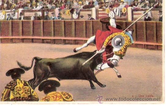 Bullfighting: TARJETA POSTAL. ESTAMPAS TAURINAS. N&ordm; 4. UNA CAIDA. POSTALES FERGUI.