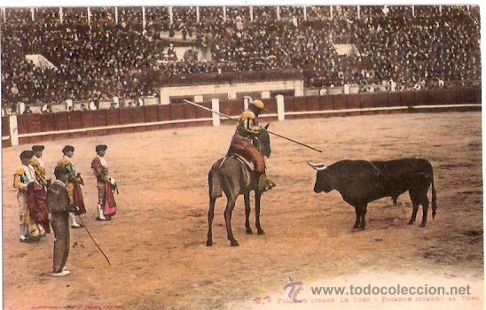 Tauromachia: TARJETA POSTAL. ESTAMPAS TAURINAS. N&ordm; 2. PICADOR CITANDO AL TORO. ED. L. F.