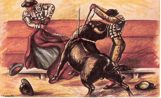 Tauromachia: TARJETA POSTAL. ESTAMPAS TAURINAS. N&ordm; 83. UN PAR COTRA TABLAS. ED. FEMA, S. A.