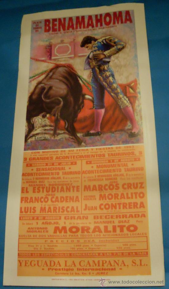 Stierkampf: CARTEL DE TOROS. PLAZA DE BENAMAHOMA. CON MOTIVO DE SU FERIA Y FIESTAS DE 1993.