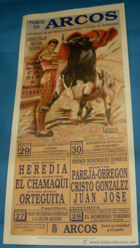 Stierkampf: CARTEL DE TOROS. PLAZA DE ARCOS. CON MOTIVO DE SUS FIESTAS Y FERIA DE 1990.