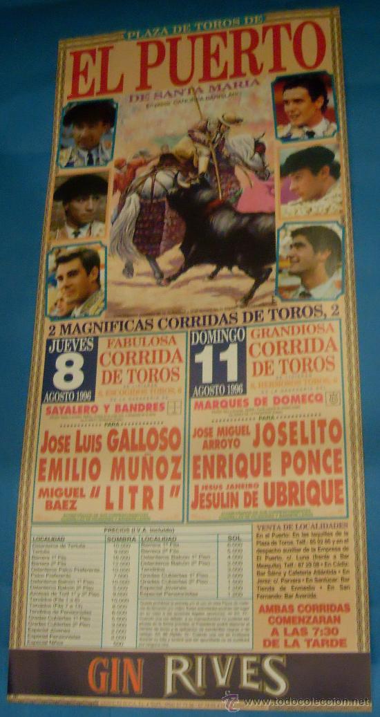 Stierkampf: CARTEL DE TOROS. PLAZA DEL PUERTO DE STA.M&ordf;. 2 GRANDES CORRIDAS DE TOROS. A&Ntilde;O 1996.