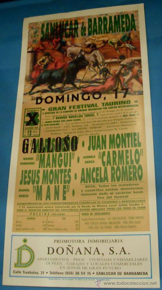 Stierkampf: CARTEL DE TOROS. PLAZA DE SANLUCAR DE BARRAMEDA. GRAN FESTIVAL TAURINO. A&Ntilde;O 1989.