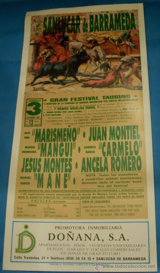 Stierkampf: CARTEL DE TOROS. PLAZA DE SANLUCAR DE BARRAMEDA. GRAN FESTIVAL TAURINO. A&Ntilde;O 1989.