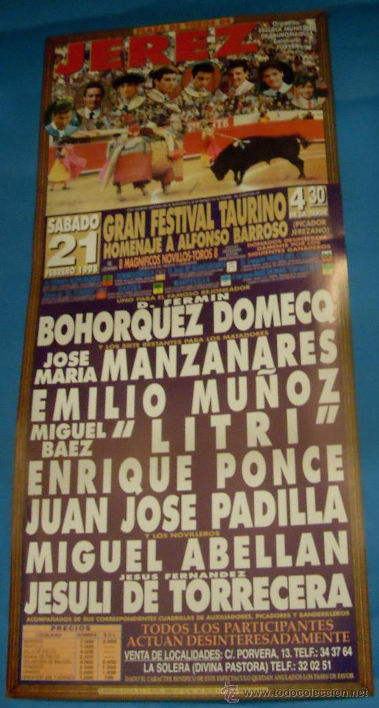 Tauromachia: CARTEL DE TOROS. PLAZA DE JEREZ DE LA FRA. FESTIVAL TAURINO HOMENJAE A ALFONSO BARROSO. A&Ntilde;O 1998.