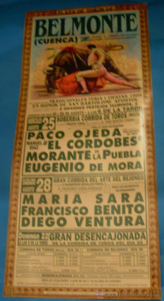 Tauromachia: CARTEL DE TOROS. PLAZA DE BELMONTE, CUENCA. FIESTAS EN HONOR A BARTOLOME APOSTOL. A&Ntilde;O 1999.