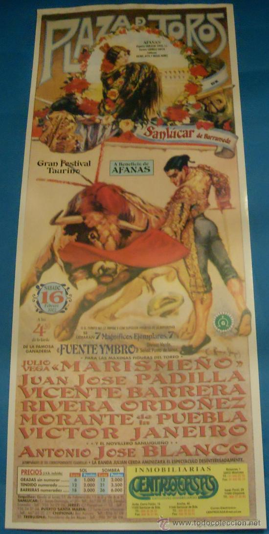 Bullfighting: CARTEL DE TOROS. PLAZA DE SANLUCAR DE BARRAMEDA. GRAN FESTIVAL TAURINO A BENEFICIO DE AFANAS. 2002.