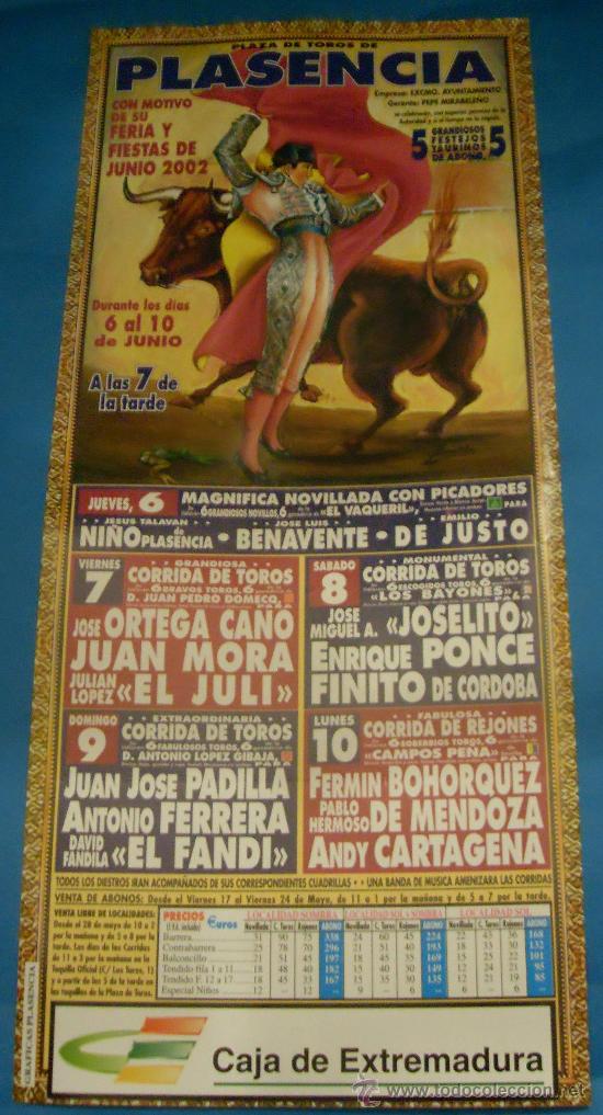 Bullfighting: CARTEL DE TOROS. PLAZA DE PLASENCIA. FERIA Y FIESTAS DE JUNIO 2002.