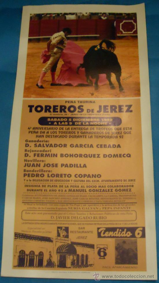 Tauromaquia: CARTEL DE TOROS. PLAZA DE JEREZ DE LA FRA. ENTREGA DE TROFEOS A TOREROS Y GANADEROS. A&Ntilde;O 1992.
