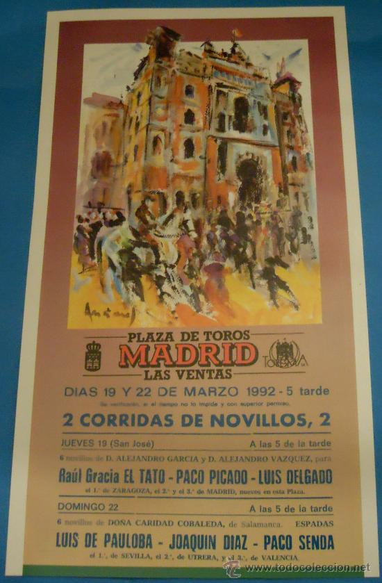 Bullfighting: CARTEL DE TOROS. PLAZA DE LAS VENTAS, MADRID. 2 CORRIDAS DE NOVILLOS. A&Ntilde;O 1992.