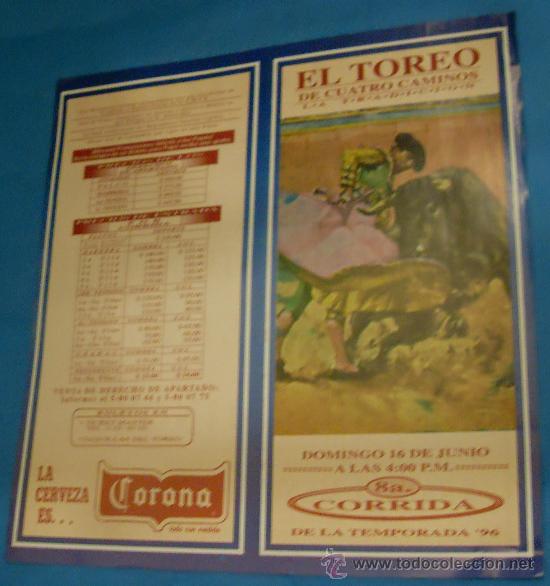 Bullfighting: PROGRAMA DE MANO. PLAZA DE CUATRO CAMINOS. ALBERTO ORTEGA, EL GENO Y RAFI CAMINO. A&Ntilde;O 1996.