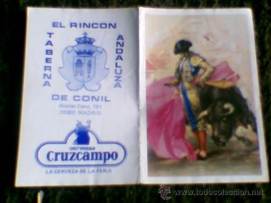 Tauromaquia: Programa mano  San Isidro 1992  publicidad taberna Rincon Conil Madrid Cruzcampo