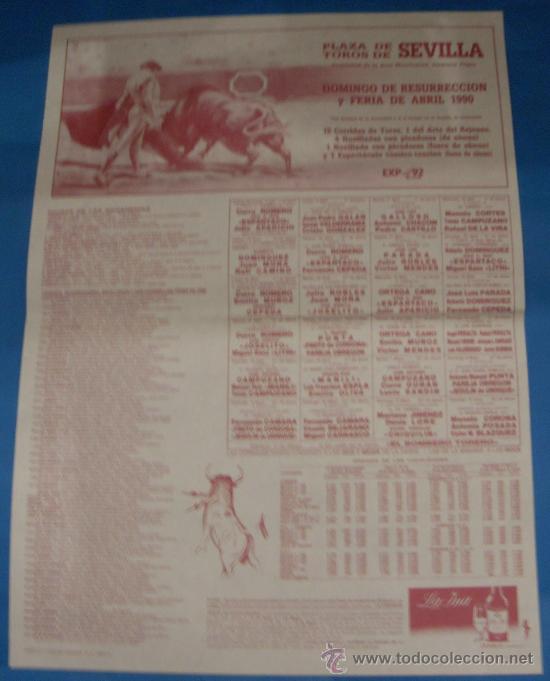Tauromaquia: CARTEL DE TOROS. PLAZA DE JEREZ FRA. DOMINGO DE RESURRECCION Y FERIA DE ABRIL 1990.