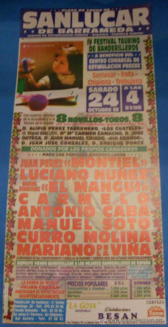Tauromaquia: CARTEL DE TOROS. PLAZA DE SANLUCAR BDA. IV FESTIVAL TAURINO DE BANDERILLEROS. A&Ntilde;O 1998.