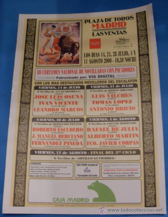 Tauromachie: CARTEL DE TOROS. PLAZA DE LAS VENTAS. III CERTAMEN NACIONAL DE NOVILLADAS CON PICADORES. A&Ntilde;O 2000.
