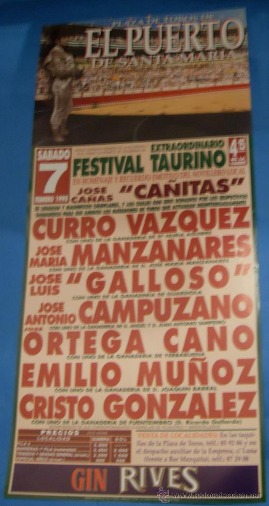 Tauromachie: CARTEL DE TOROS. PLAZA DEL PUERTO. FESTIVAL TAURINO EN HOMENAJE A CA&Ntilde;ITAS. A&Ntilde;O 1998.