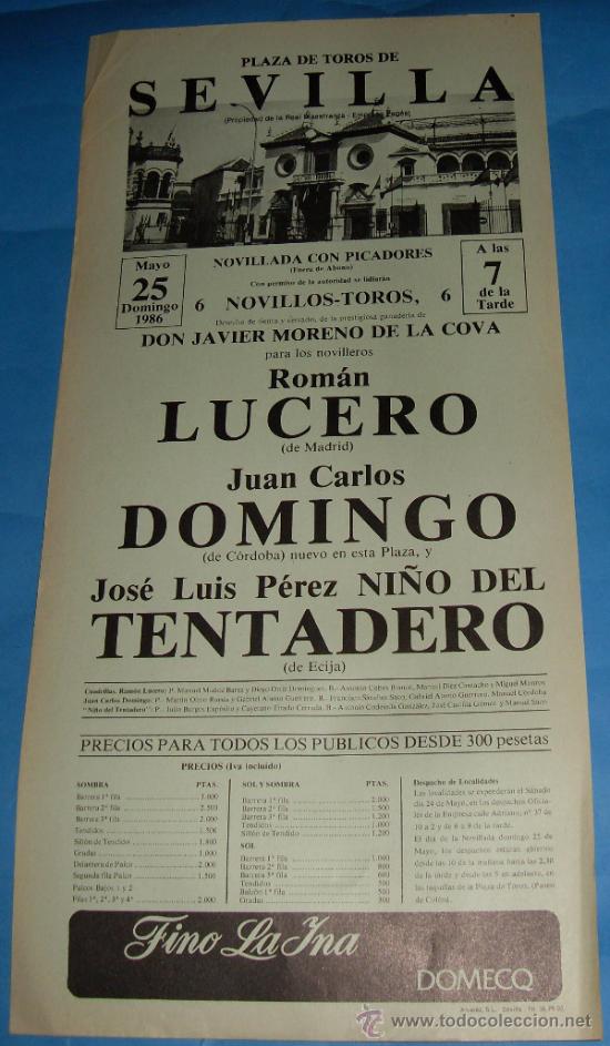 Tauromachie: CARTEL DE TOROS. PLAZA DE LA MAESTRANZA. ROMAN LUCERO, JUAN C. DOMINGO Y NI&Ntilde;O DEL TENTADERO. A&Ntilde;O &acute;86