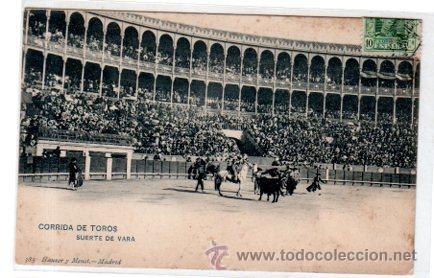 Tauromaquia: TARJETA POSTAL. CORRIDA DE TOROS. SUERTE DE VARA. HAUSER Y MENET.