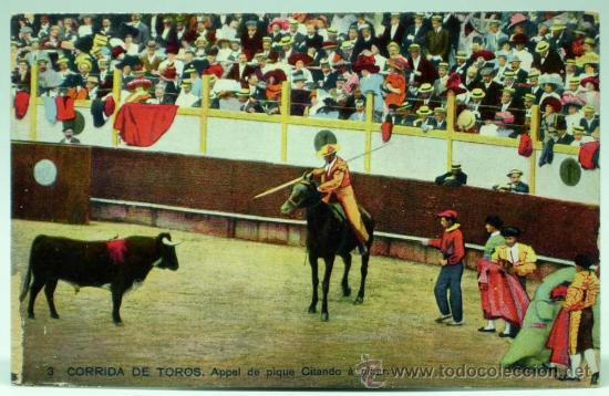 Tauromaquia: Postal Corrida toros n&ordm; 3 Citando a picar Imprim&eacute; en Allemagne Union posta Universelle sin circular
