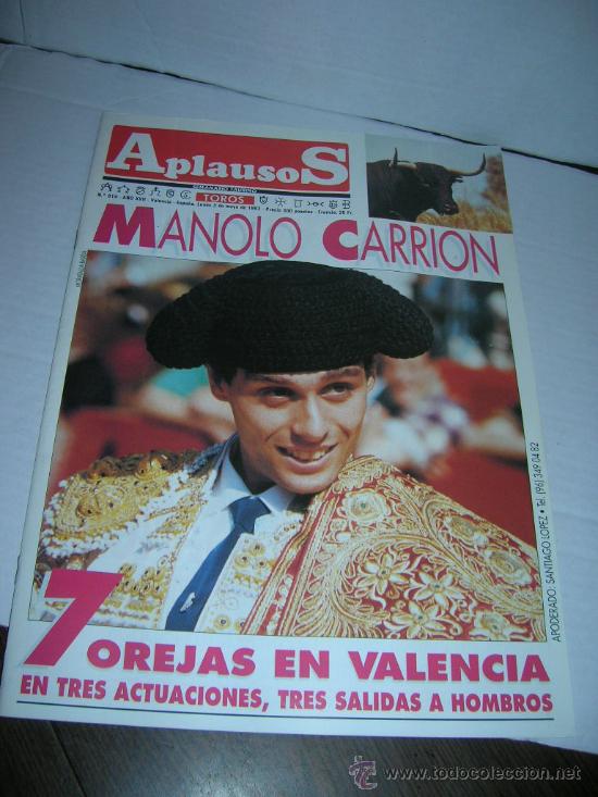 Tauromaquia: N&ordm; 814. Semanario Taurino Aplausos. 03-05-93. Manolo Carrion. Feria de Sevilla. Jesulin Lola Flores.