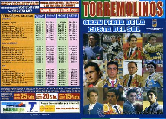Tauromaquia: PROGRAMA 2008 - TORREMOLINOS / M&aacute;laga - TOROS - Foto 1