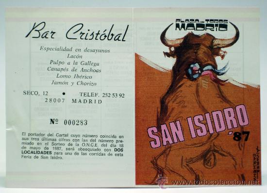 Bullfighting: Programa toros San Isidro 87 1987 Plaza toros Las Ventas Madrid corridas Bar Crist&oacute;bal publicidad