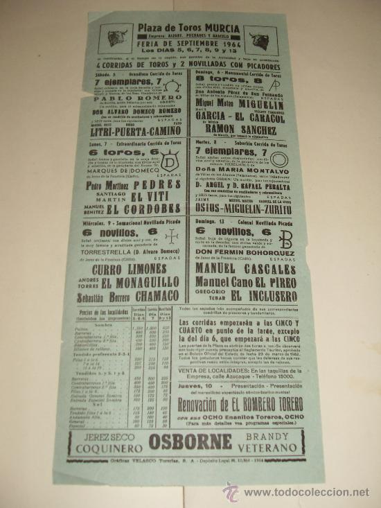 Tauromachia: CARTEL DE TOROS PEQUE&Ntilde;O. PLAZA DEL PUERTO. 1964. LITRI, PUERTA, CAMINO, EL CORDOBES, EL VITI, ZURITO