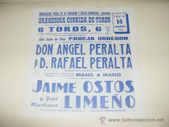 Stierkampf: CARTEL DE TOROS PEQUE&Ntilde;O. PLAZA DE SANLUCAR. 1963. ANGEL Y RAFAEL PERALTA, OSTOS Y LIME&Ntilde;O.