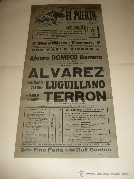 Tauromachie: CARTEL DE TOROS. PLAZA DEL PUERTO. 1964. ALVAREZ, LUGUILLANO, TERRON.