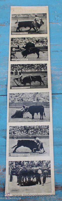 Tauromaquia: ANTIGUA TIRA DE 6 FOTOGRAFIAS DE LANCES DEL TOREO - MANOLETE, ARRASTRE, EL TELEFONO DE ARRUZA, ESTOC